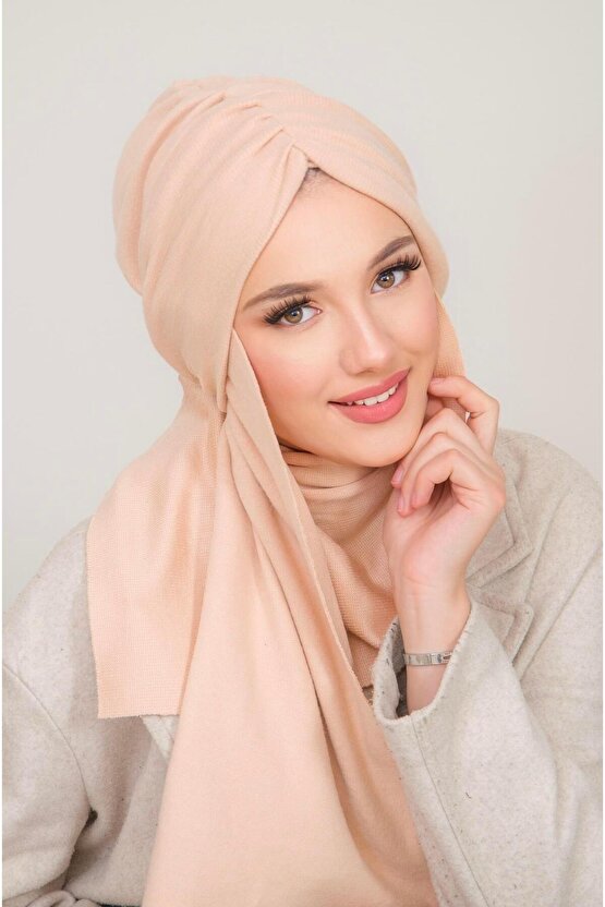 Somon Nude Serisi Kelebek Model Büzgülü Bone Şal