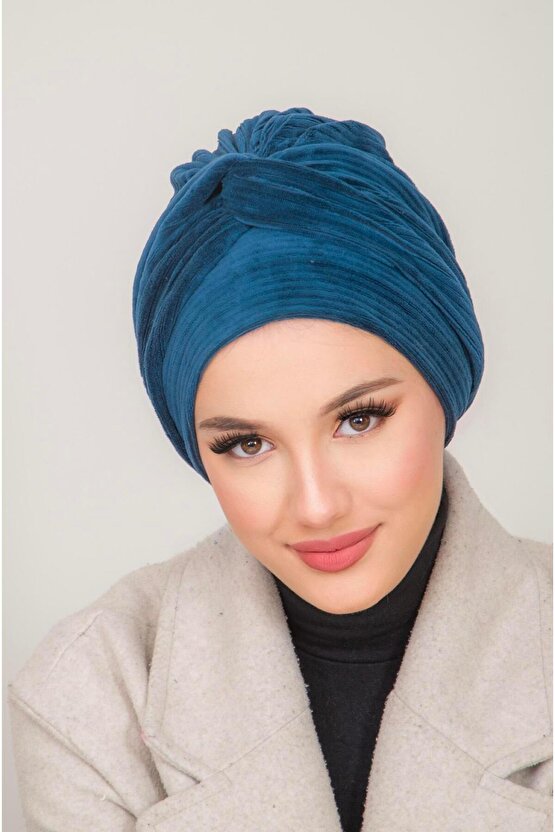 Petrol Kadife Burgu Detaylı Bone