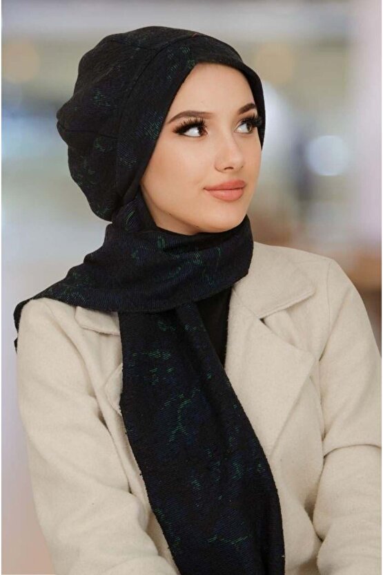 Siyah Yeşil Desen Tesettür Bere