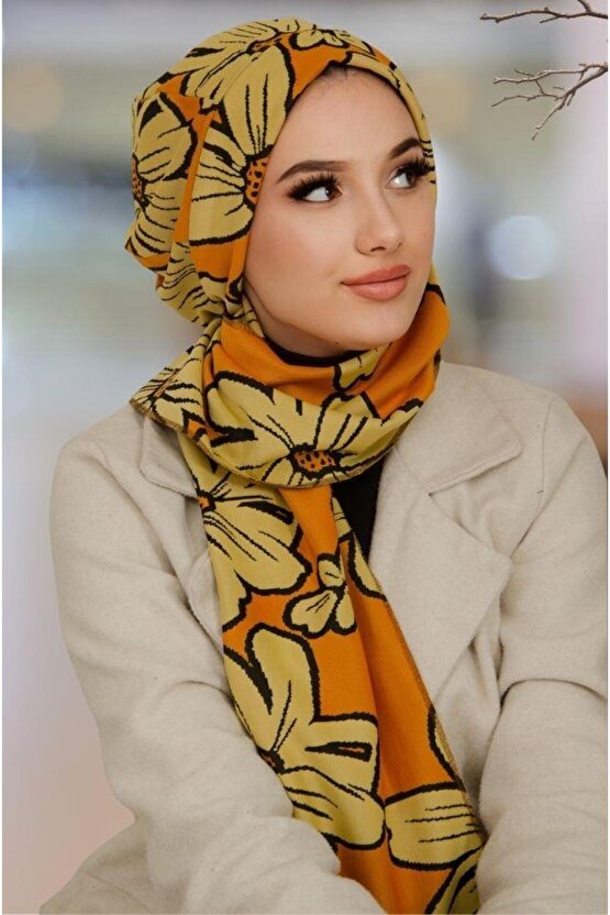 Turuncu Desenli Tesettür Bere