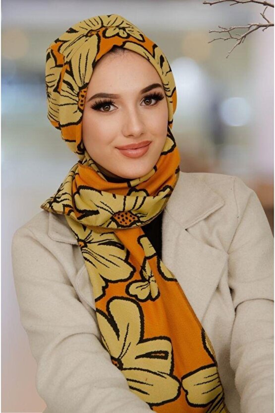 Turuncu Desenli Tesettür Bere