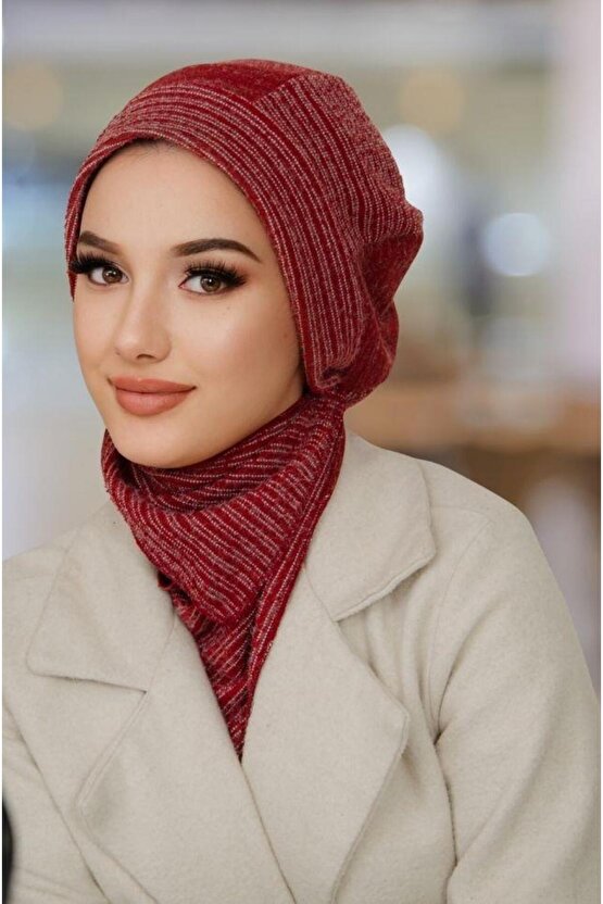 Bordo Desen Tesettür Bere ve Etol Takım