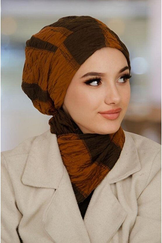 Siyah Taba Çizgili Tesettür Bere ve Etol Takım