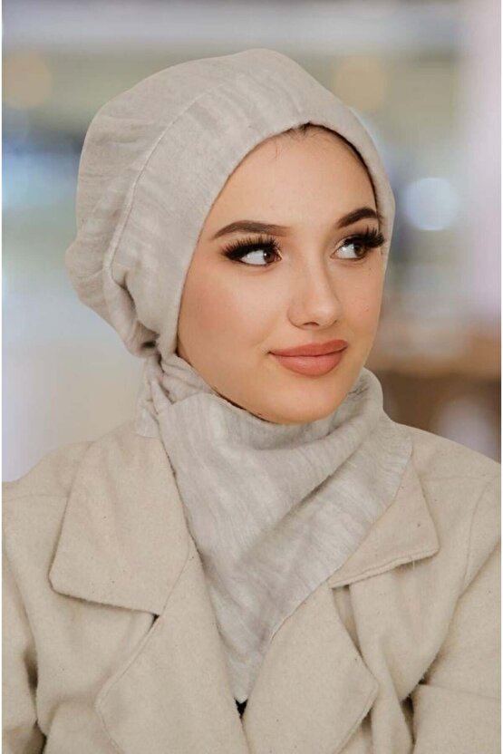 Taş Gri Tesettür Bere Ve Etol Takım