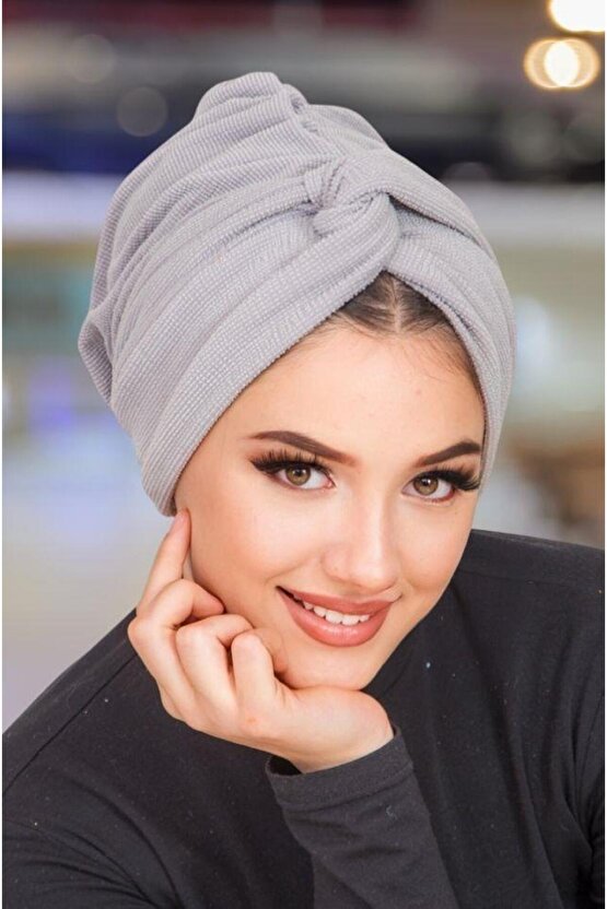 Gri Burgulu Hazır Düğüm Bone