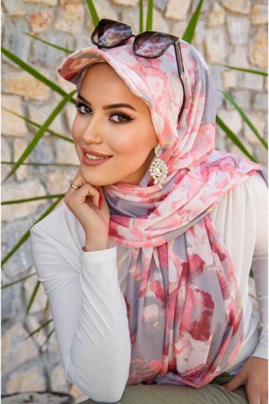 Pudra Gri Desen Kepli Bandana Şapka Şal