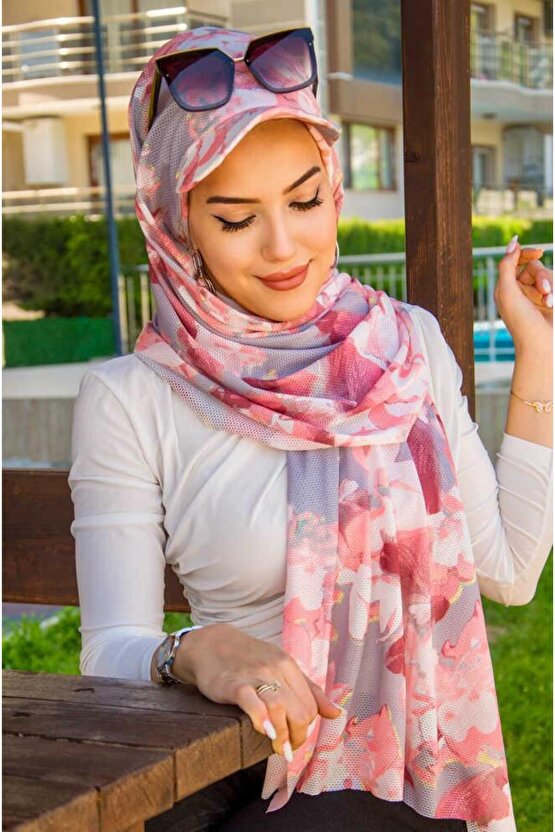 Pudra Gri Desen Kepli Bandana Şapka Şal