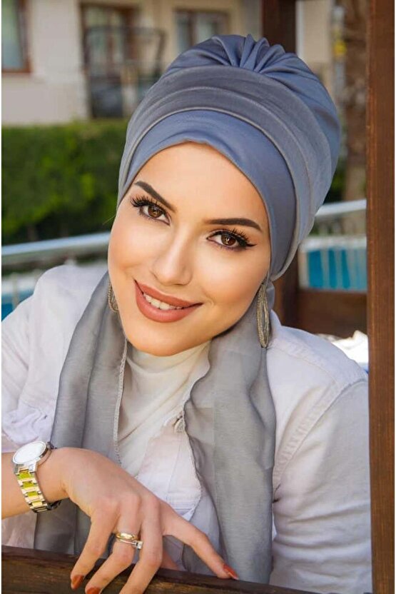 Gri Gümüş Fularlı Bone