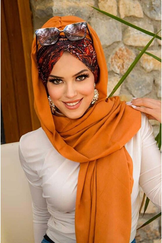 Bakır Etnik Desenli Hazır Şal