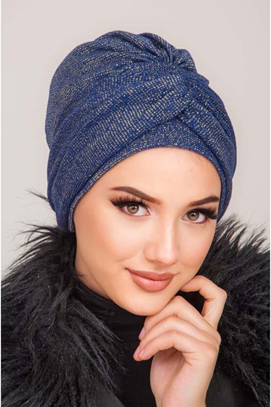 Lacivert Işıltılı Burgu Detaylı Bone