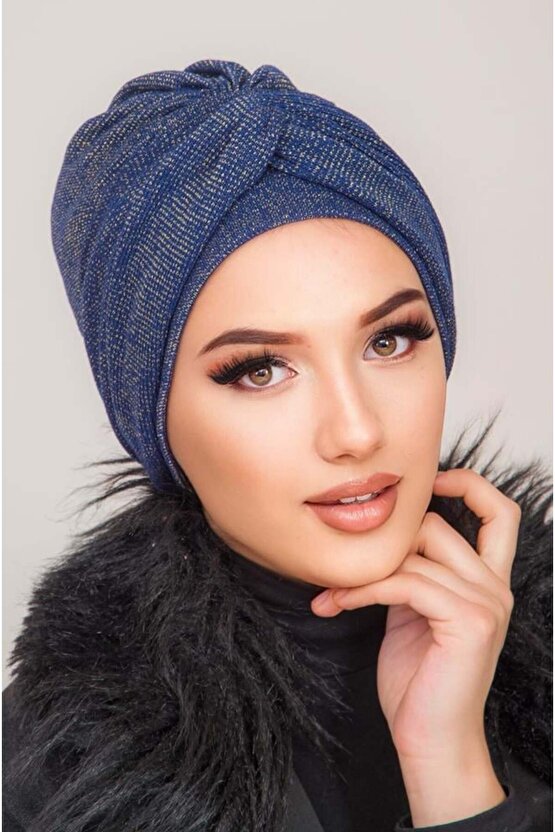 Lacivert Işıltılı Burgu Detaylı Bone