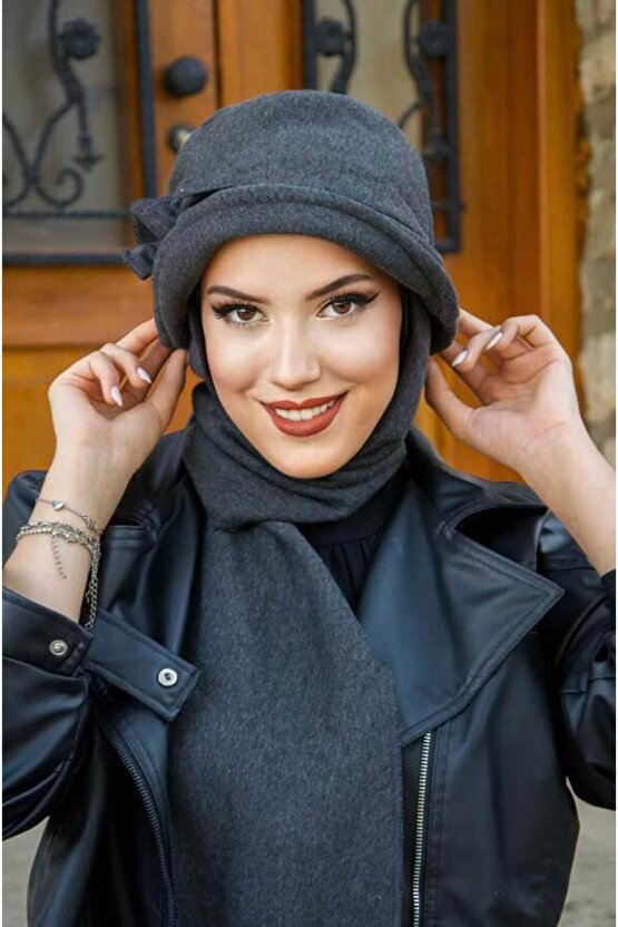 Füme Aksesuarlı Vintage Atkılı Şapka