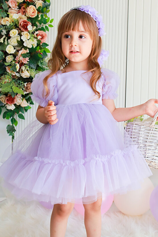 Kız Bebek Elbise Kız Çocuk Elbise Doğum Günü Parti Düğün Elbise Dantelli Kısa Kol Astarlı Elbise