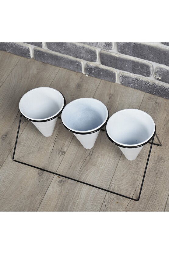 Vıpclass 3 Saksılı Metal Çiçek Standı - Saksılar Dahil - Vsb