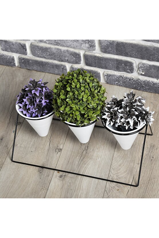 Vıpclass 3 Saksılı Metal Çiçek Standı - Saksılar Dahil - Vsb