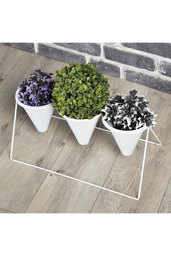 Vıpclass 3 Saksılı Metal Çiçek Standı - Saksılar Dahil - Vbb