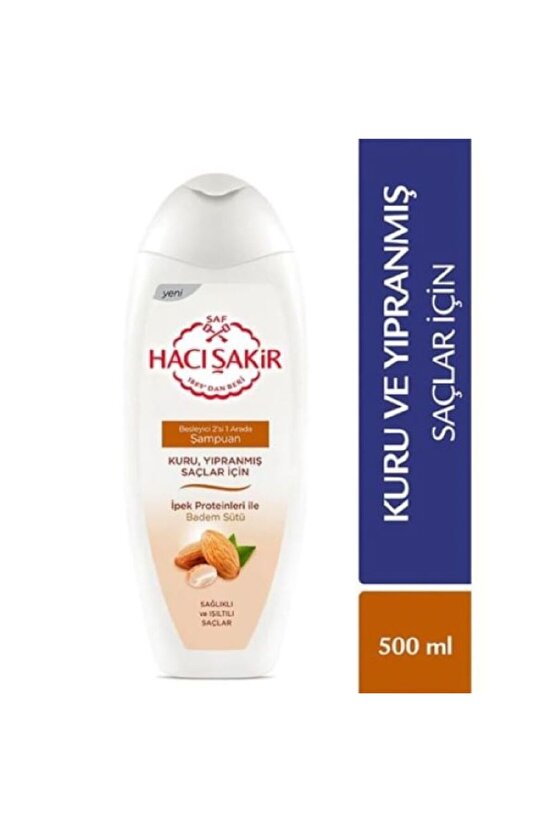 HACI ŞAKİR BESLEYİCİ6 ADET BADEM 2 Sİ 1 ARADA DOĞAL BADEM VE İPEK PROTEİNİ ÖZLÜ 500 ML