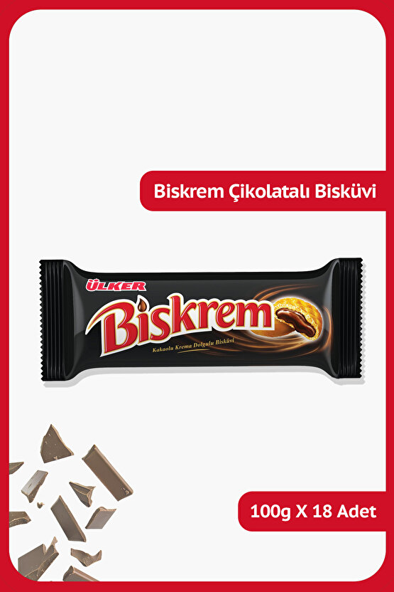 BİSKREM - Kakaolu Krema Dolgulu Bisküvi - 100 gram - 18 Adet