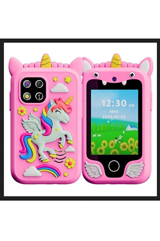 ÇOCUKLAR İÇİN EĞİTİCİ TELEFON DOKUNMATİK EKRAN ÇİFT KAMERALI FENERLİ MÜZİK ÇALAR OYUN VİDEO KAYIT