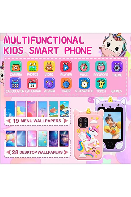 ÇOCUKLAR İÇİN EĞİTİCİ TELEFON DOKUNMATİK EKRAN ÇİFT KAMERALI FENERLİ MÜZİK ÇALAR OYUN VİDEO KAYIT