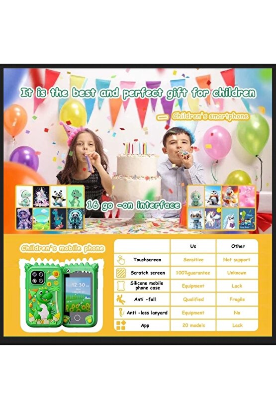 ÇOCUKLAR İÇİN EĞİTİCİ TELEFON DOKUNMATİK EKRAN ÇİFT KAMERALI FENERLİ MÜZİK ÇALAR OYUN VİDEO KAYIT