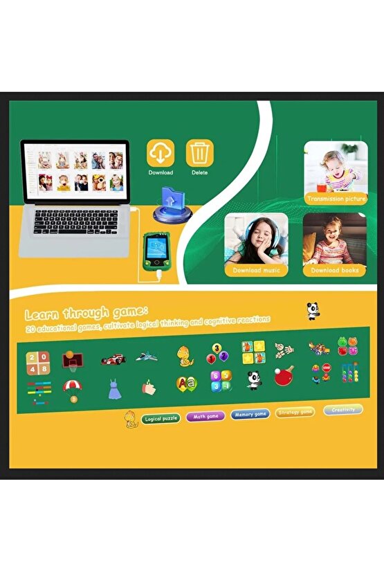 ÇOCUKLAR İÇİN EĞİTİCİ TELEFON DOKUNMATİK EKRAN ÇİFT KAMERALI FENERLİ MÜZİK ÇALAR OYUN VİDEO KAYIT