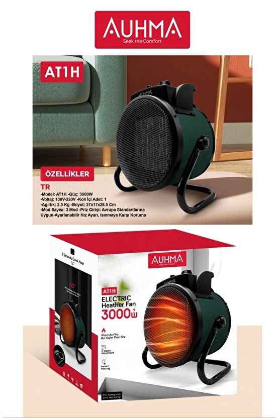 3000W FANLI ISITICI 3 KADEMELİ TAŞINABİLİR ELEKTRİKLİ HAVA ÜFLEYEN FAN RADYATÖR ISINMA CİHAZI 220V