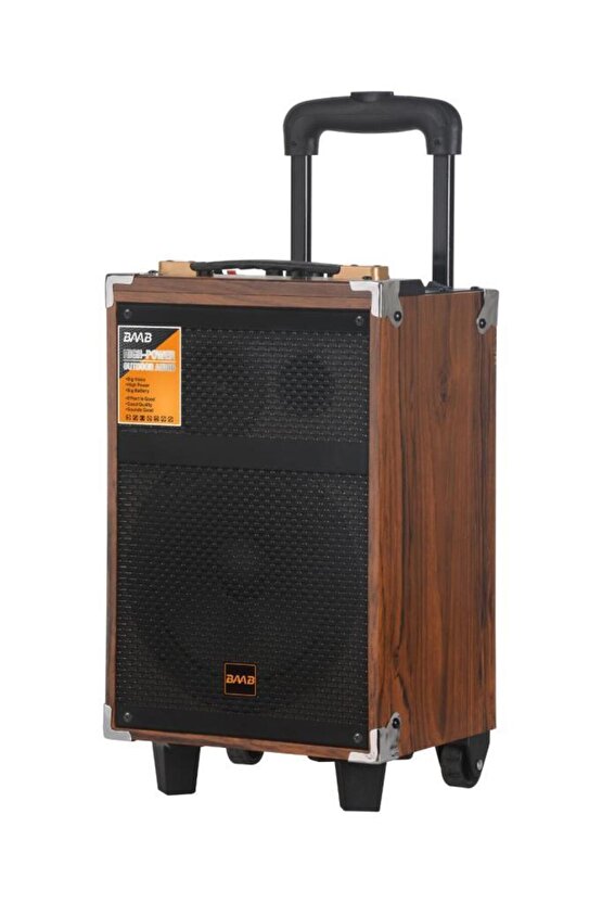 B-q8 Mikrofonlu Kumandalı Taşınabilir Tekerlekli Bluetooth Hoparlör Kahverengi