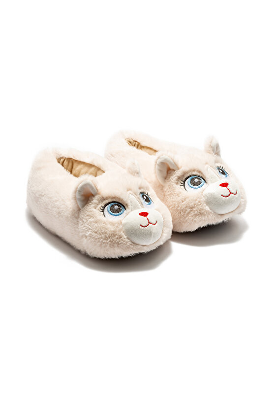 Kontes Kadın Hayvanlı Panduf Bej 3641