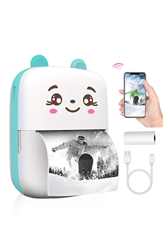 Mini Yazıcı Mini Taşınabilir Termal Yazıcı Kablosuz Bağlantı Ap Kontrol Mavi