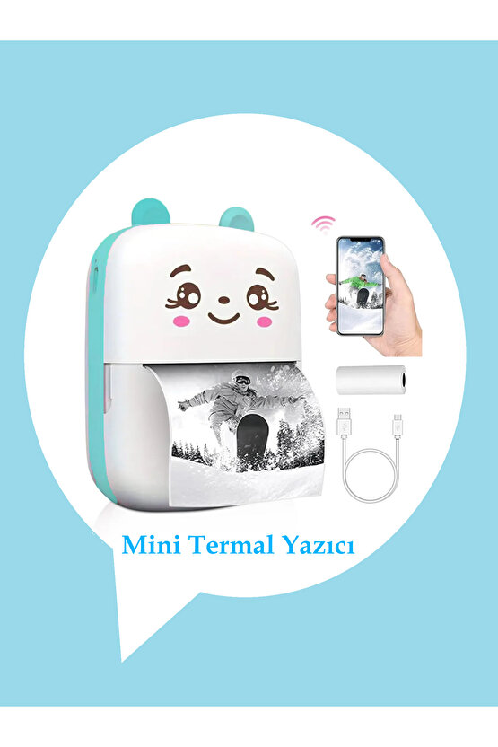 Mini Yazıcı Mini Taşınabilir Termal Yazıcı Kablosuz Bağlantı Ap Kontrol Mavi