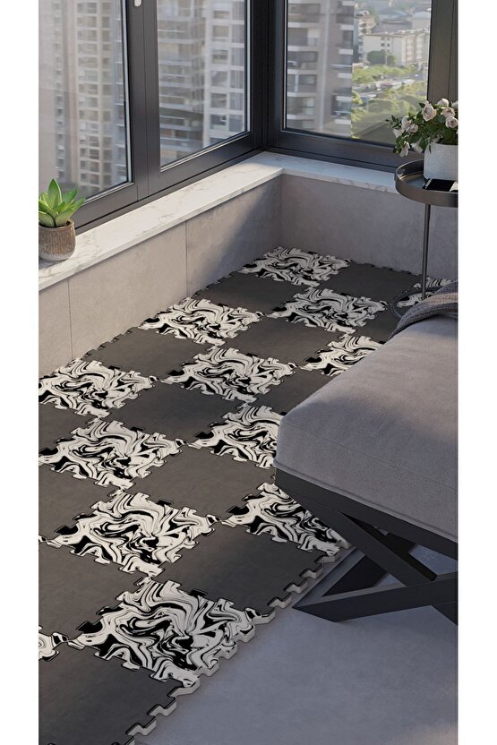 Su Geçirmez Mermer Desenli Balkon Halısı Thb28 | Yapboz Halı | Puzzle Halı