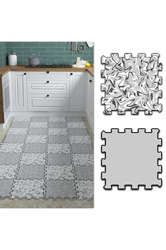 Kolay Temizlenen Mermer Desenli Mutfak Halısı Thm32 | Yapboz Halı | Puzzle Halı