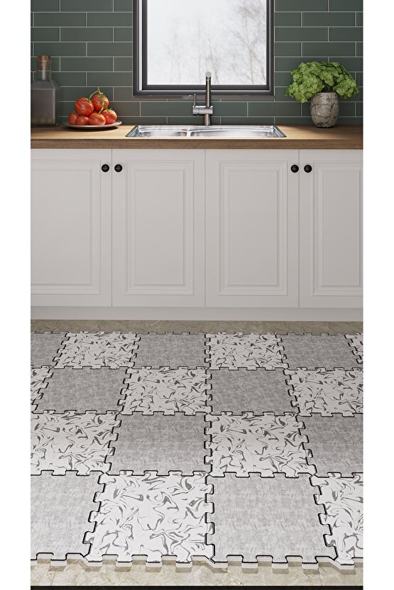 Kolay Temizlenen Mermer Desenli Mutfak Halısı Thm32 | Yapboz Halı | Puzzle Halı