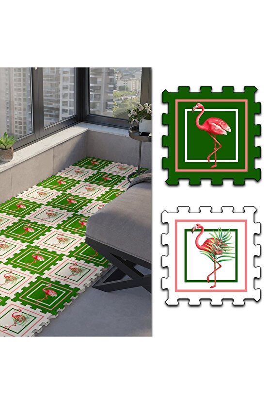 Yumuşak Yıkanabilir Leylek Baskılı Halı Thb10 | Yapboz Halı | Puzzle Halı