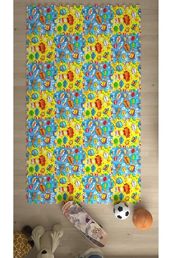 Renkli Yazılı Dekoratif Çocuk Odası Sı Thc16 | Yapboz Halı | Puzzle Halı