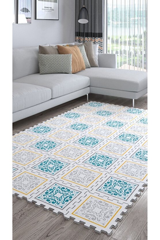 Desenli Dekoratif Yumuşak Salon Halısı Ths14 | Yapboz Halı | Puzzle Halı