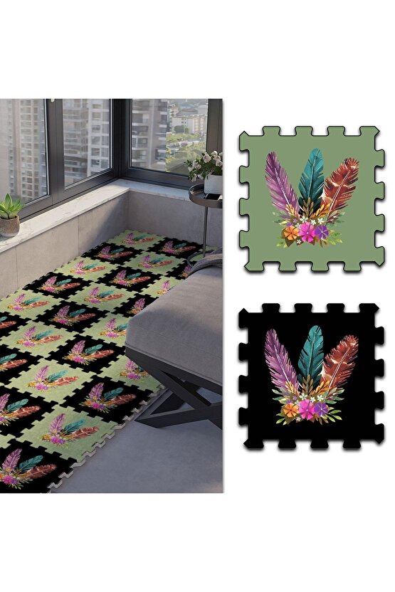 Renkli Baskılı Yumuşak Cam Balkon Halısı Thb24 | Yapboz Halı | Puzzle Halı