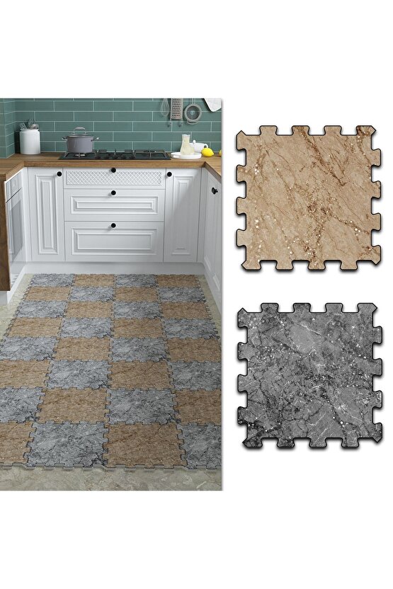 Makinede Yıkanabilir Mermer Desenli Halı Thm21 | Yapboz Halı | Puzzle Halı