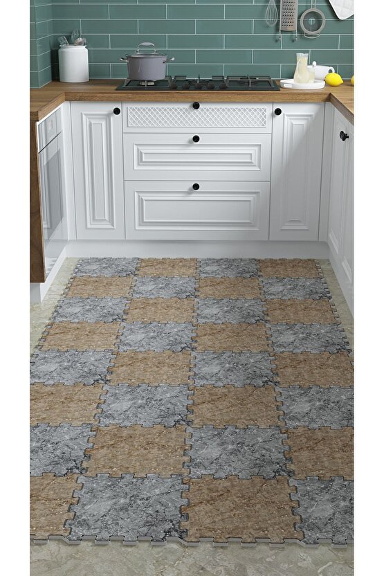 Makinede Yıkanabilir Mermer Desenli Halı Thm21 | Yapboz Halı | Puzzle Halı