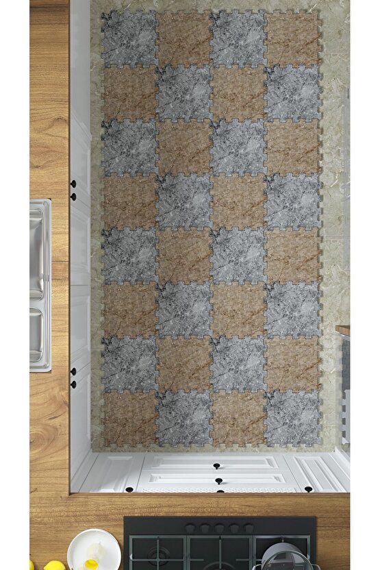 Makinede Yıkanabilir Mermer Desenli Halı Thm21 | Yapboz Halı | Puzzle Halı