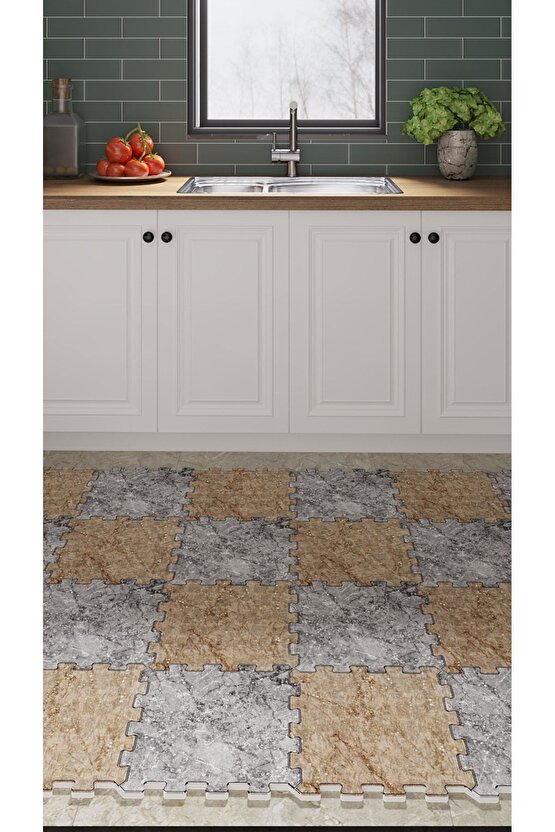 Makinede Yıkanabilir Mermer Desenli Halı Thm21 | Yapboz Halı | Puzzle Halı