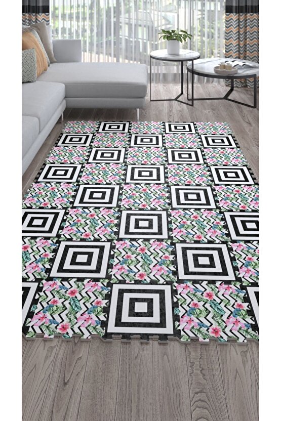 Renkli Model Dekoratif Yıkanabilir Salon Halısı Ths7 | Yapboz Halı | Puzzle Halı