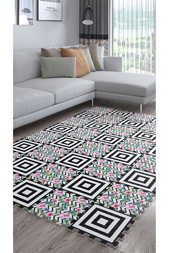 Renkli Model Dekoratif Yıkanabilir Salon Halısı Ths7 | Yapboz Halı | Puzzle Halı