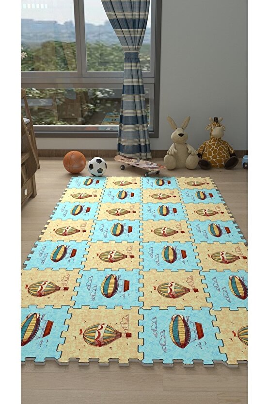 Renkli Balonlu Büyük Küçük Bebek Çocuk Odası Halısı Thc17 | Yapboz Halı | Puzzle Halı