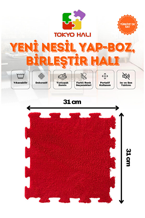 Kırmızı Peluş Puzzle Halı, Kendi Tasarımını Oluştur, Yapboz Halı, Peluş Halı