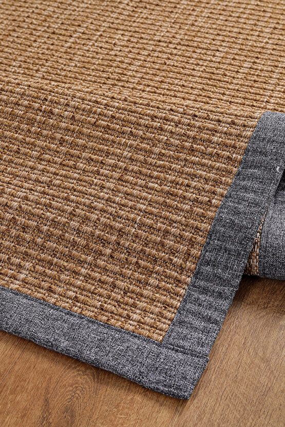 0465-Gri Kumaş Bordür Sisal Halı Kilim Hav Toz Vermez Kolay Temizlenen Hasır Kilim