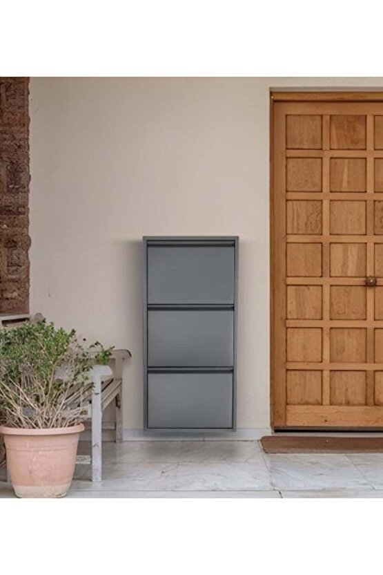 3’lü Metal Ayakkabılık (Antrasit) | Dar Alanlar İçin Akıllı Çözüm