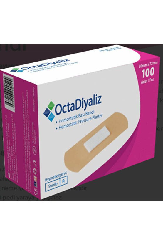 OctaDiyaliz Hemostatik Bası Bandı 30 mm x 72 mm 120 Adet