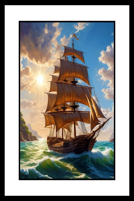 Eski Büyük Yelkenli Digital Art ( ÇERÇEVESİZ - ÇERÇEVE YOKTUR ) ( ULTRA HD ) FOLYO AFİŞ - POSTER